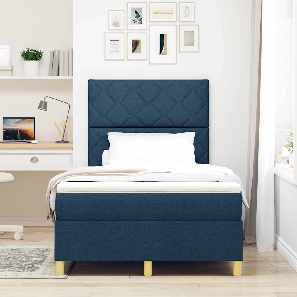 Letto a Sorgente LED con materasso Blu 120 x 190 cm Tessuto
