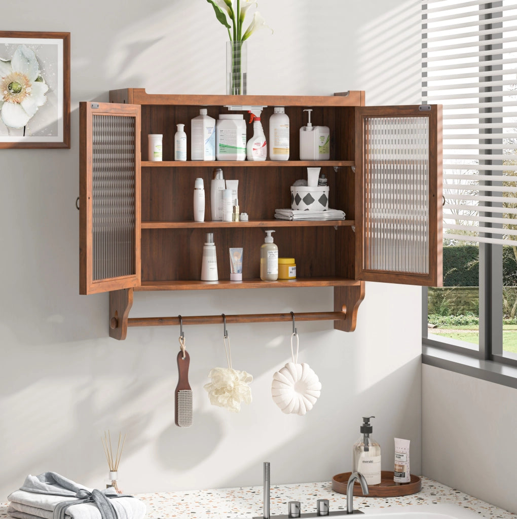 Mobile pensile a 2 ante in legno e vetro marrone 63 cm