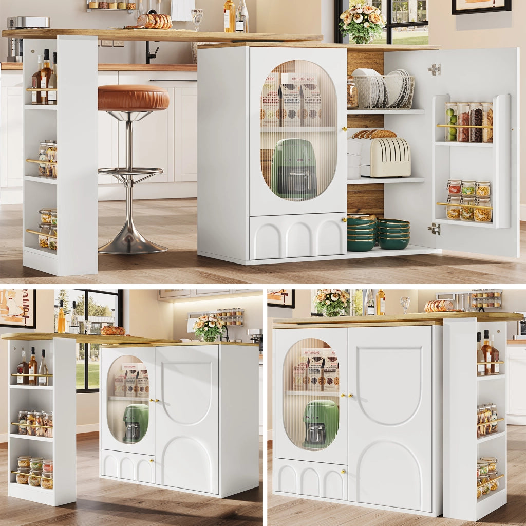 Carrello da cucina con 3 ante e piano girevole a 360°; portasalviette e portaspezie; 138x39x105 cm