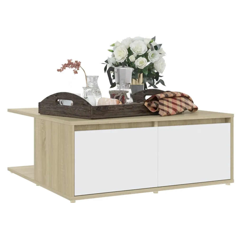 Tavolino salotto | Tavolino da caff¨¨ | Tavolino da Soggiorno Bianco e Rovere Sonoma 80x80x31cm Multistrato