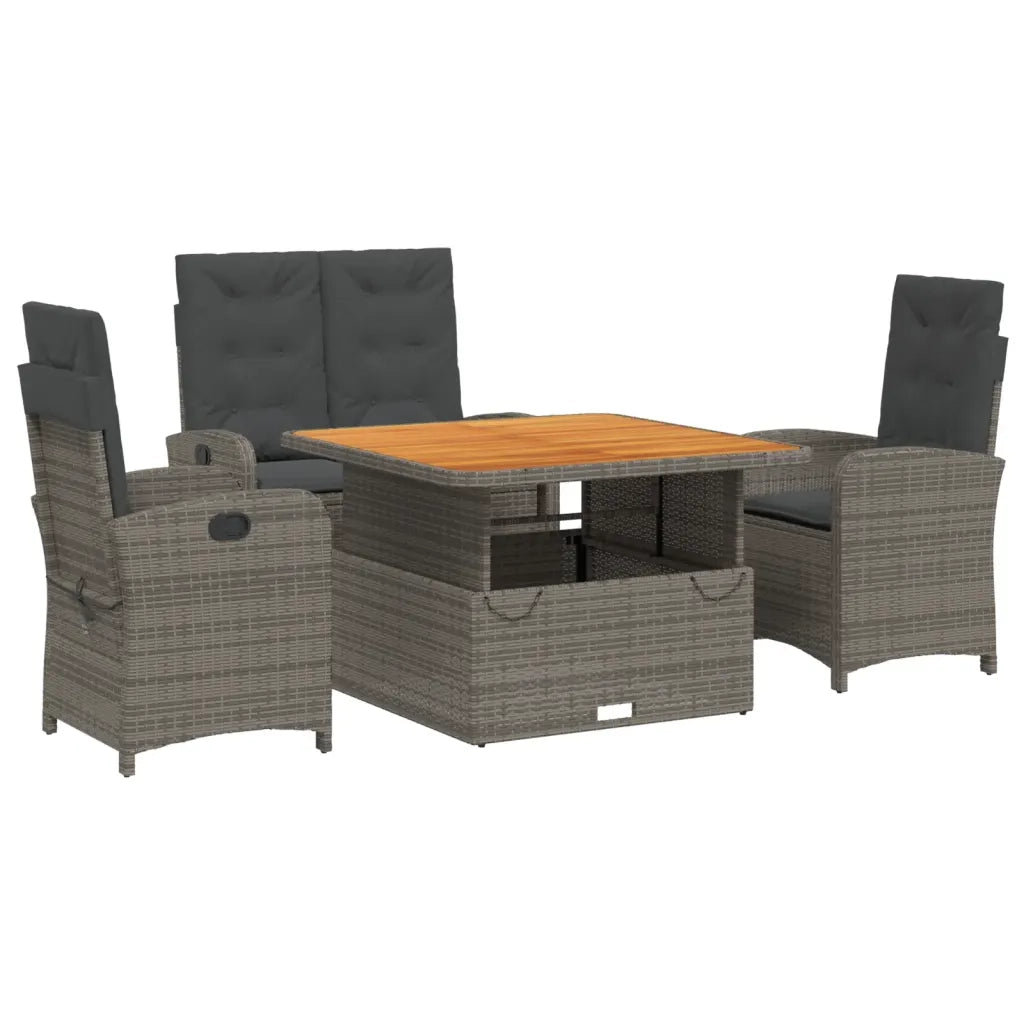 Set da Pranzo da Giardino 4 pz con Cuscini in Polyrattan Grigio 3277344