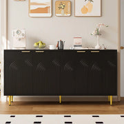 Credenza Soggiorno 4 Ante ¨C MINIMAL ¨C Nero Lucido, Gambe in Metallo Dorate, 160x80x40 cm