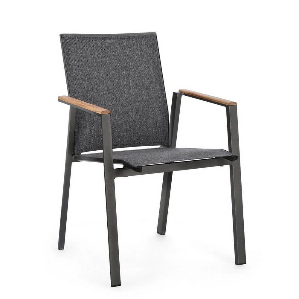 Set di 4 Sedie da Giardino con Braccioli in Alluminio e Teak - HIGHLANDER
