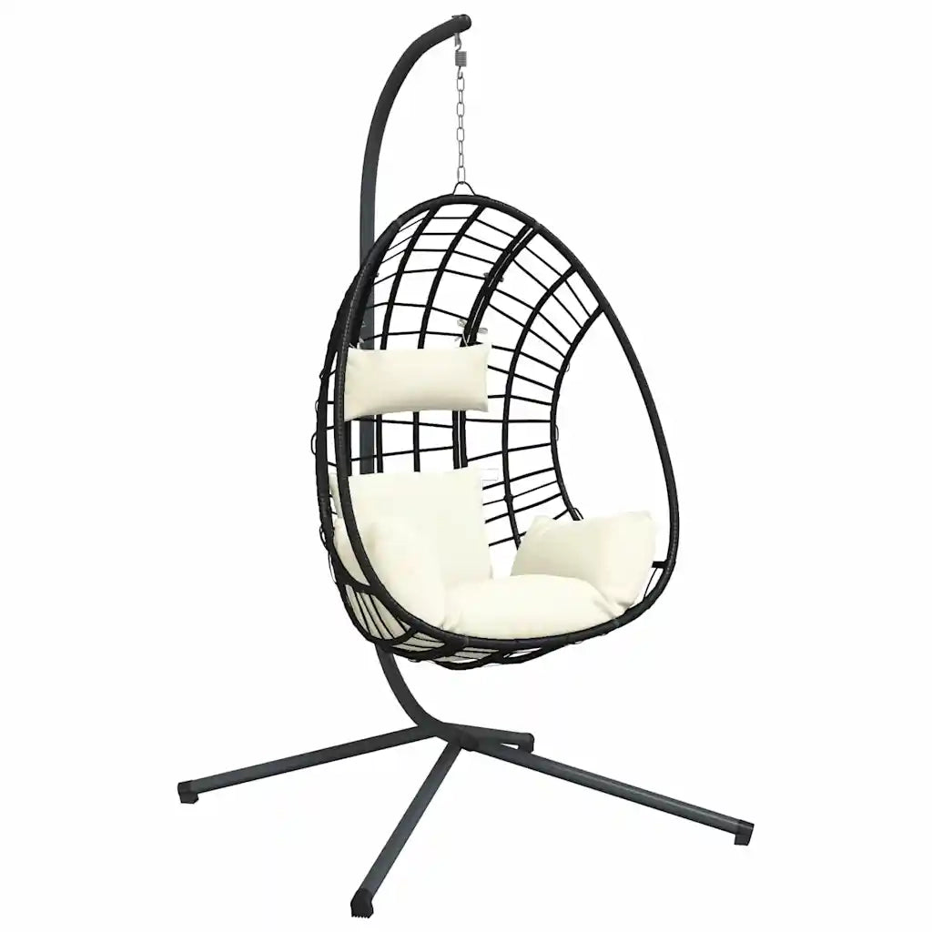 Sedia a Uovo Sospesa con Supporto Beige in Polyrattan e Acciaio CFW2206913