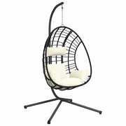 Sedia a Uovo Sospesa con Supporto Beige in Polyrattan e Acciaio CFW2206913