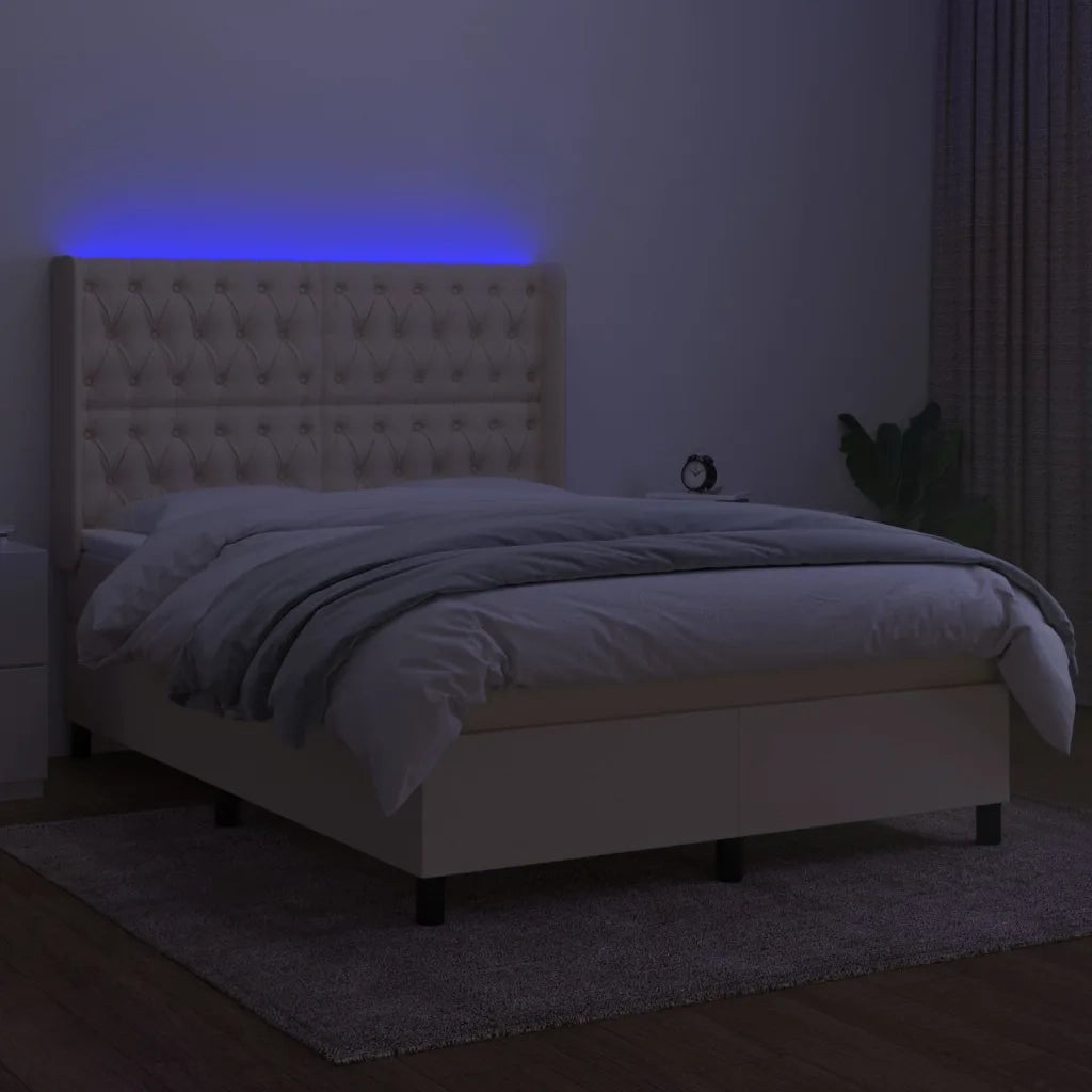 Letto a Molle con Materasso e LED Crema 140x190 cm in Tessuto 3138554