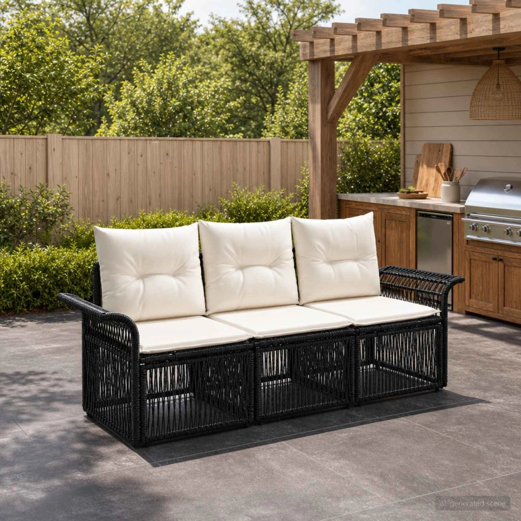 Set Divano da Giardino 3 pz Nero polyrattan 3434746