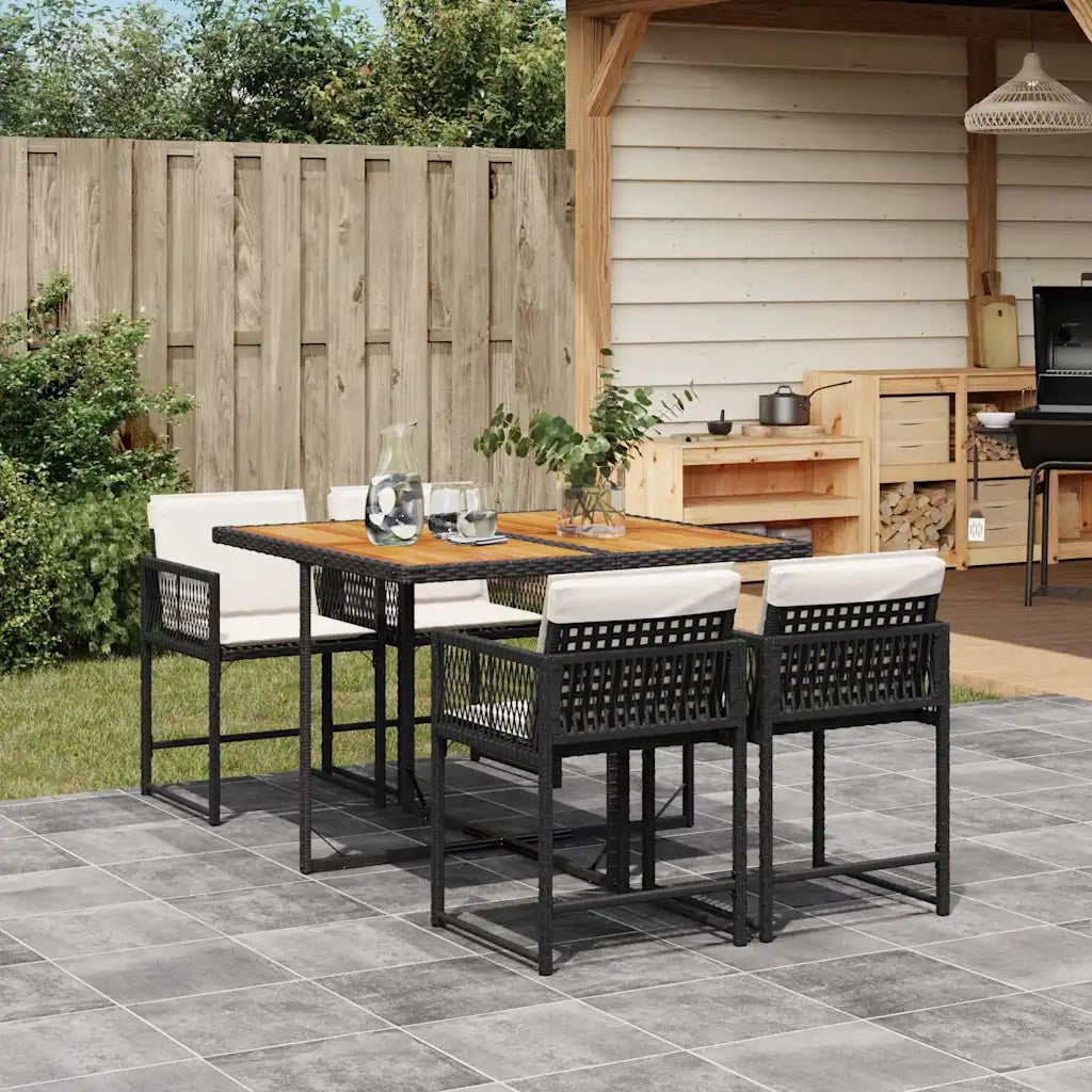 Set da Pranzo da Giardino 5 pz | Set Salotto da Giardino Nero con Cuscini in Polyrattan