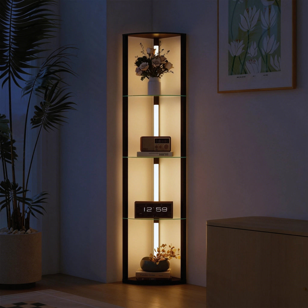Lampada da Terra con 5 Ripiani e Luce LED, 3 Livelli di Luminosit¨¤ e Interruttore a Pedale, Nero