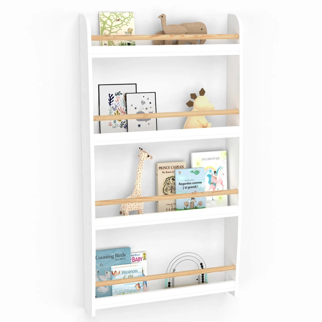 IDMarket - Libreria a muro per bambini a 4 ripiani in legno e bianco PAULETTE
