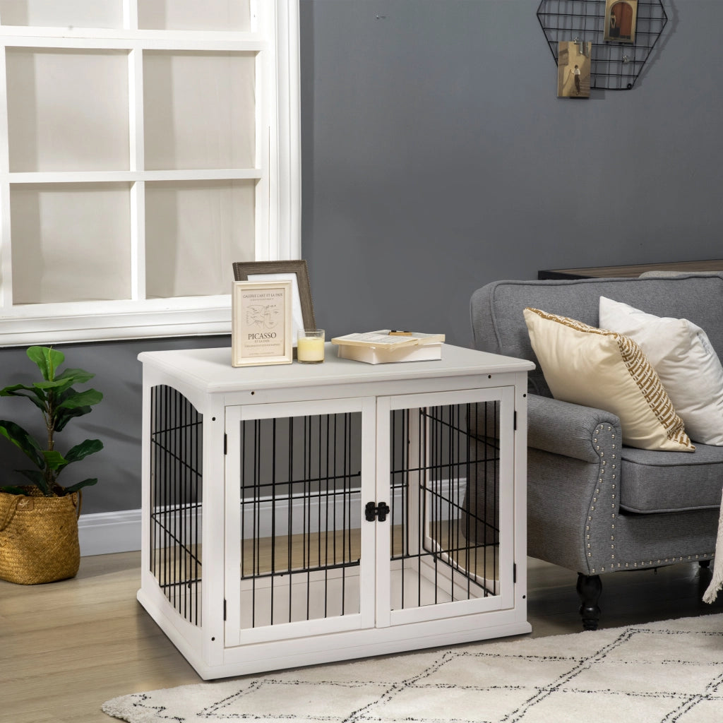Casetta per cani con ante ¨C zephmum ¨C 58.5x81x66 cm, bianco, MDF