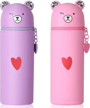 Due penne silicone 2-in-1 195 x 55 cm per studente, giovane e adulto - rosa/porpora, cartone animato carino.