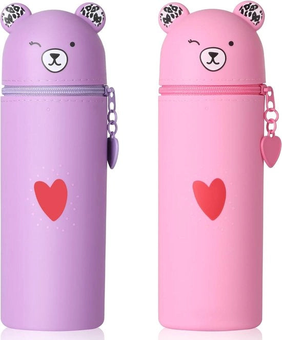 Due penne silicone 2-in-1 195 x 55 cm per studente, giovane e adulto - rosa/porpora, cartone animato carino.