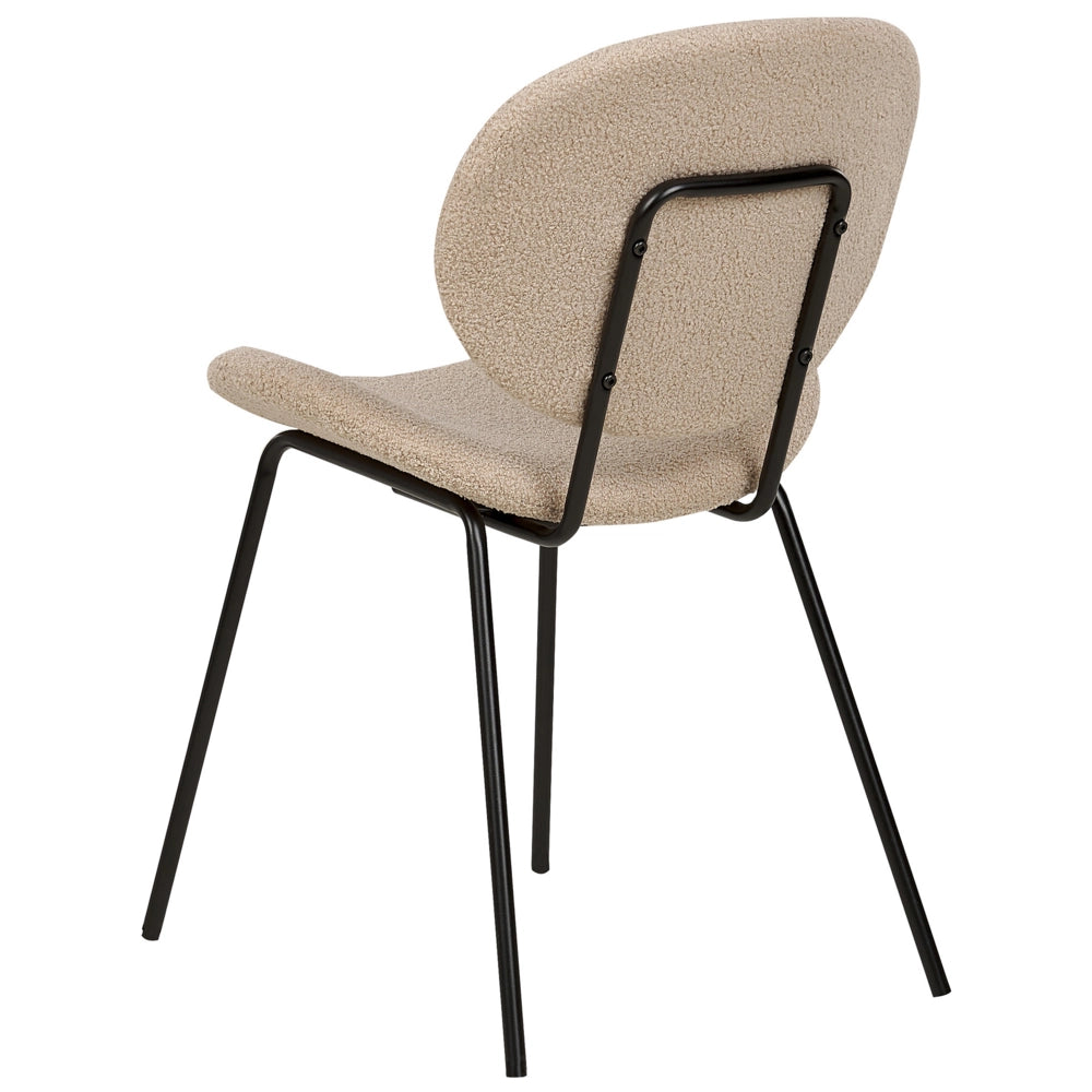 Set di 2 sedie in bouclè tortora con gambe nere in ferro nero Design contemporaneo e retrò Sedute per la sala da pranzo