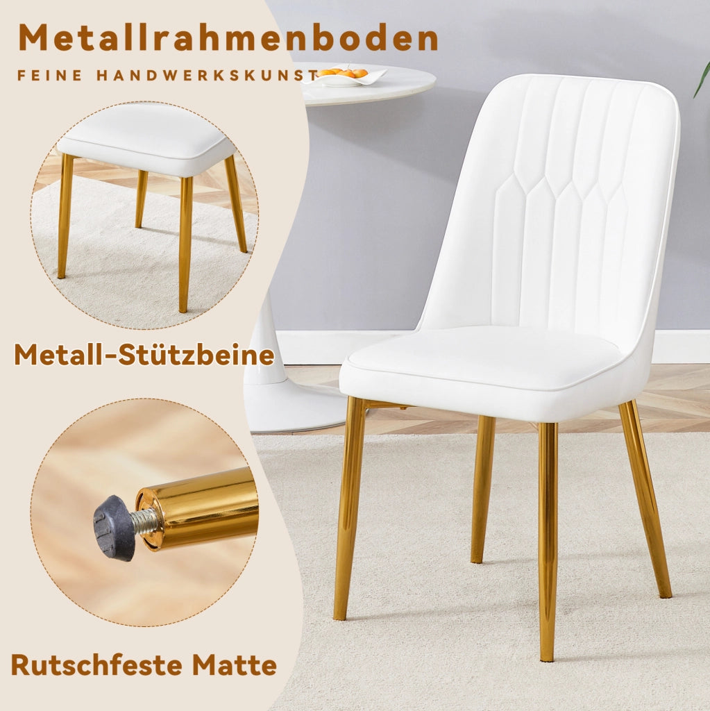 Sedia da pranzo moderna bianca con dettagli oro; 89 cm in PU leather e metallo