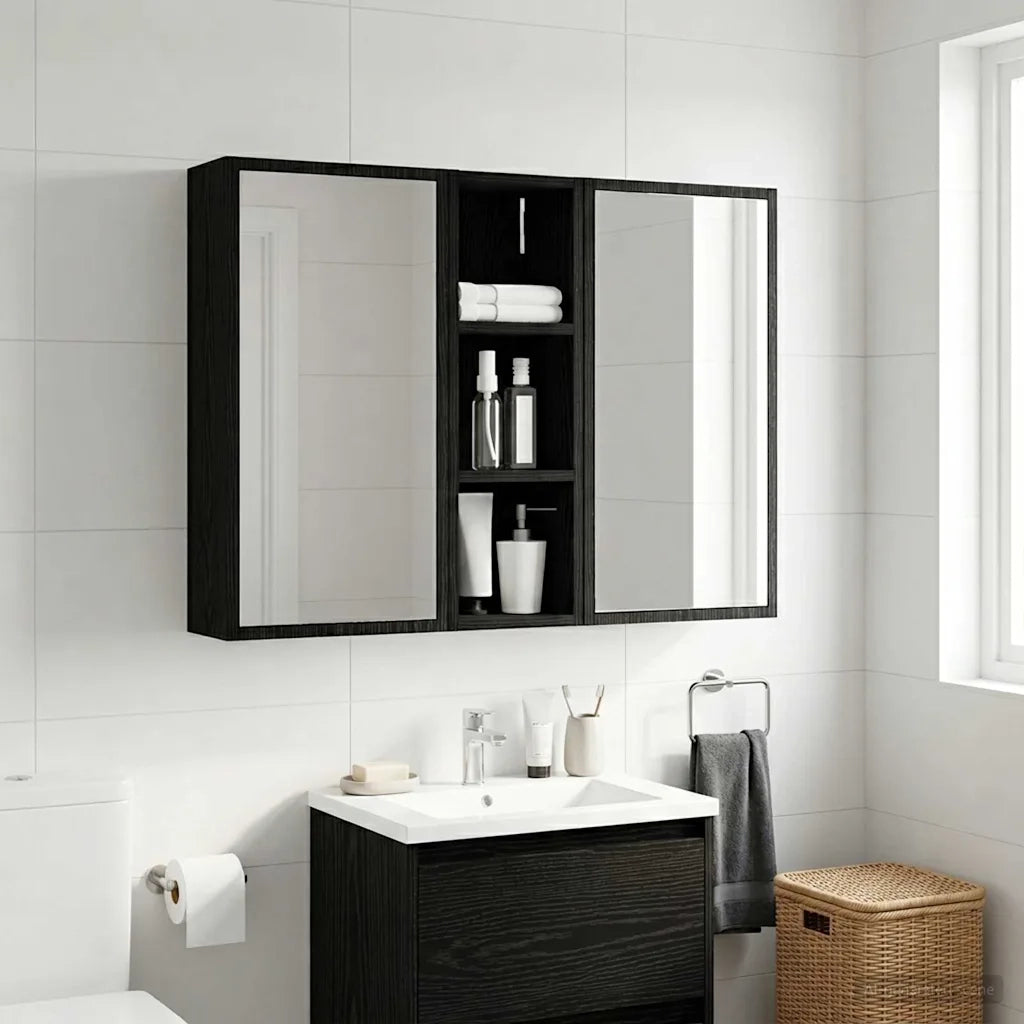 Armadio da bagno a muro Rovere Nero 20 x 16 x 62,5 cm 889304