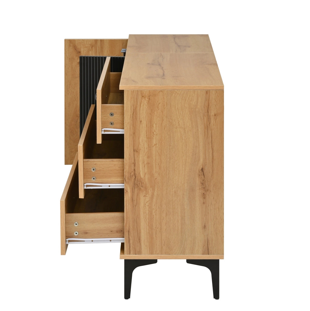 Sideboard 120x35x76 cm con 1 anta e 3 cassetti; in truciolare; nero e naturale