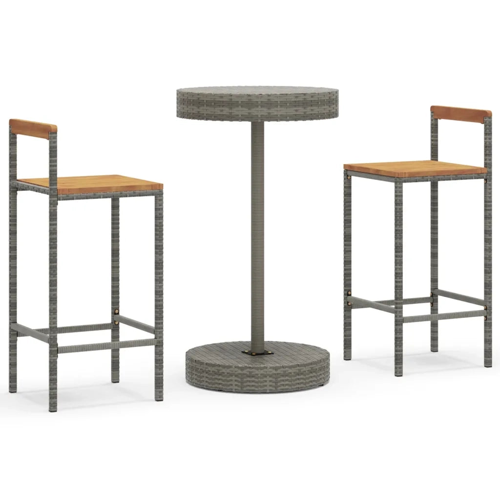 Set Bar Giardino 3pz Grigio Polyrattan e Legno Massello Acacia 3187719