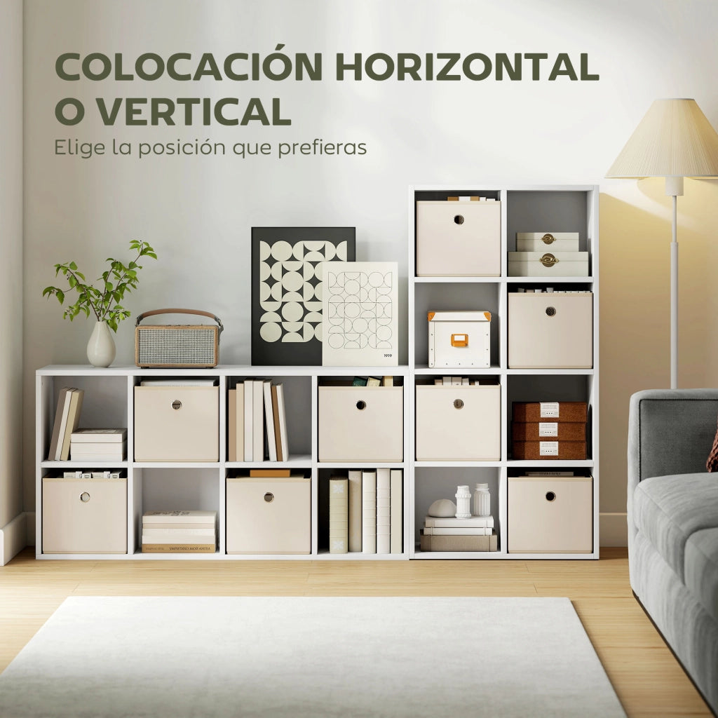 Libreria 8 Cubi con 4 Cassetti ¨C Xylo ¨C Bianco e Beige 105,9x30x53,7 cm