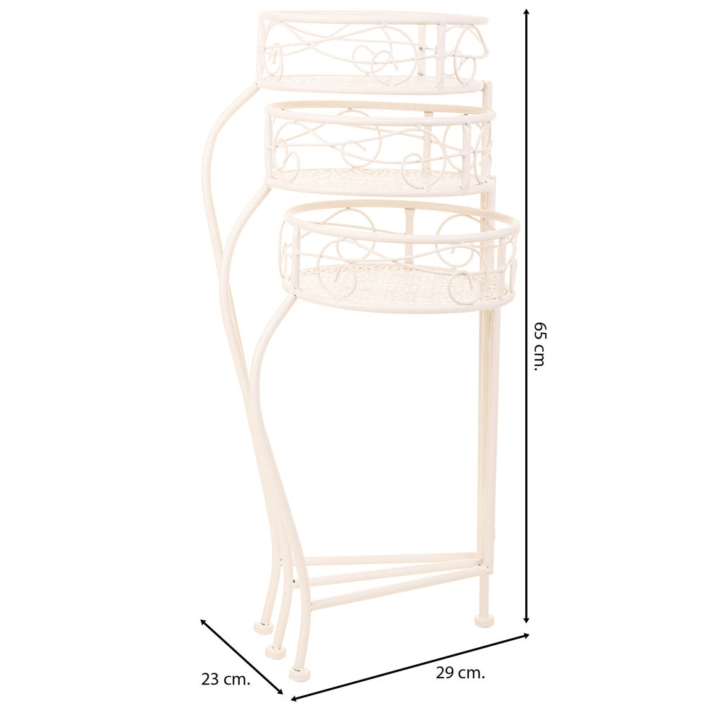 Supporto per 3 pentole in ferro battuto bianco 29x33x65