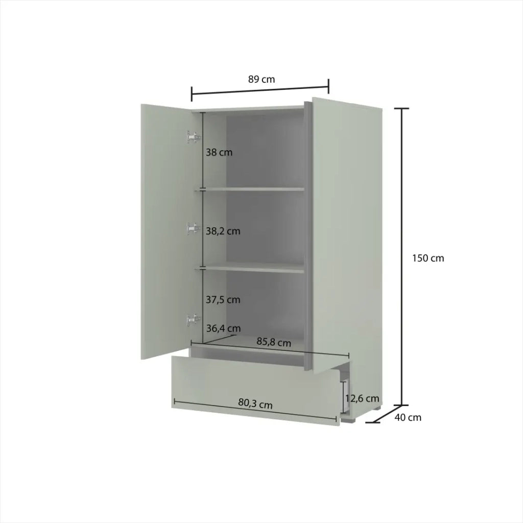 Armadio di stoccaggio HAVANA – 2 porte 1 cassetto – Colore verde salvia e nero – Design moderno e compatto