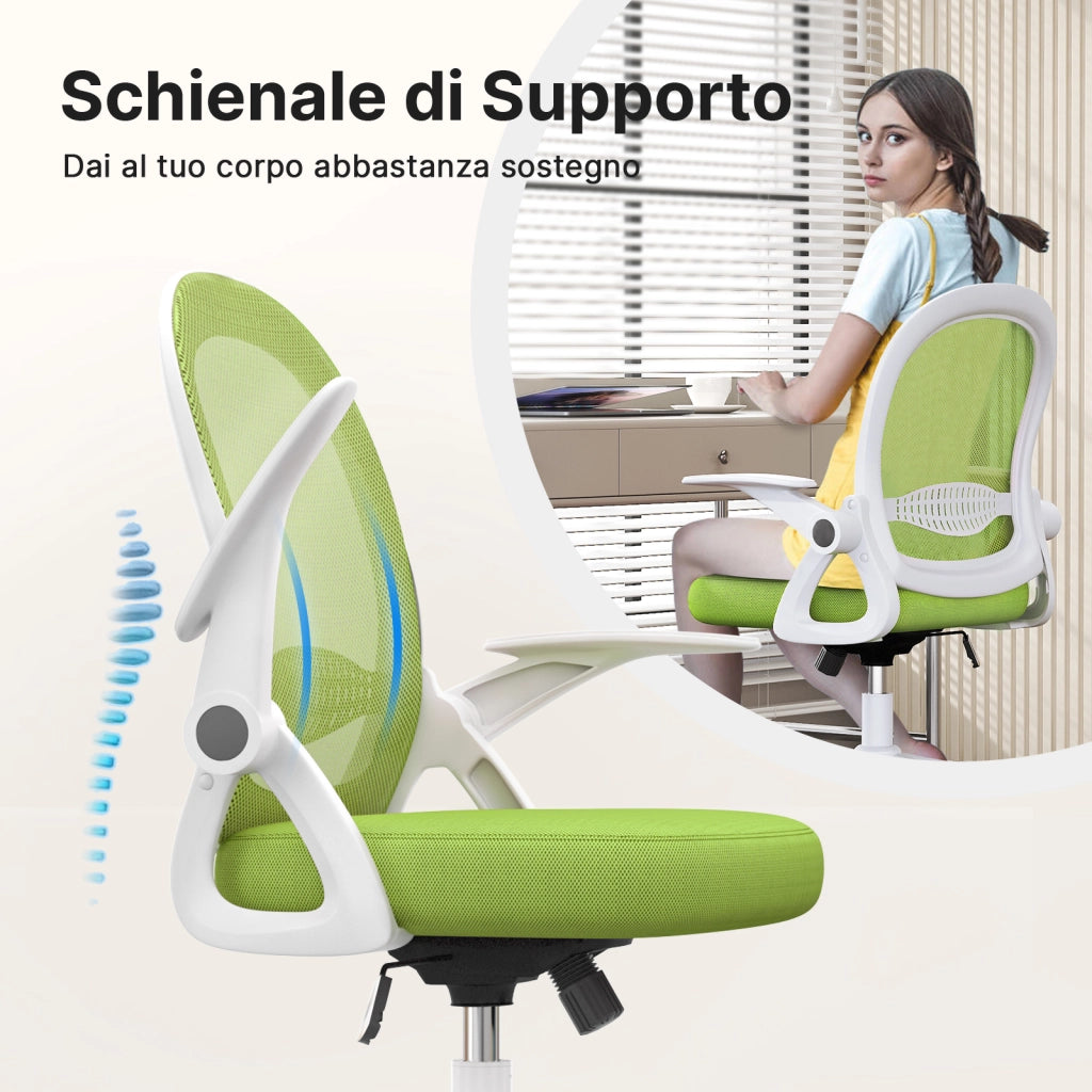 Sedia gaming bambino - RATTANTREE - Sedia ufficio piccola - Rete traspirante, braccioli regolabili - Verde