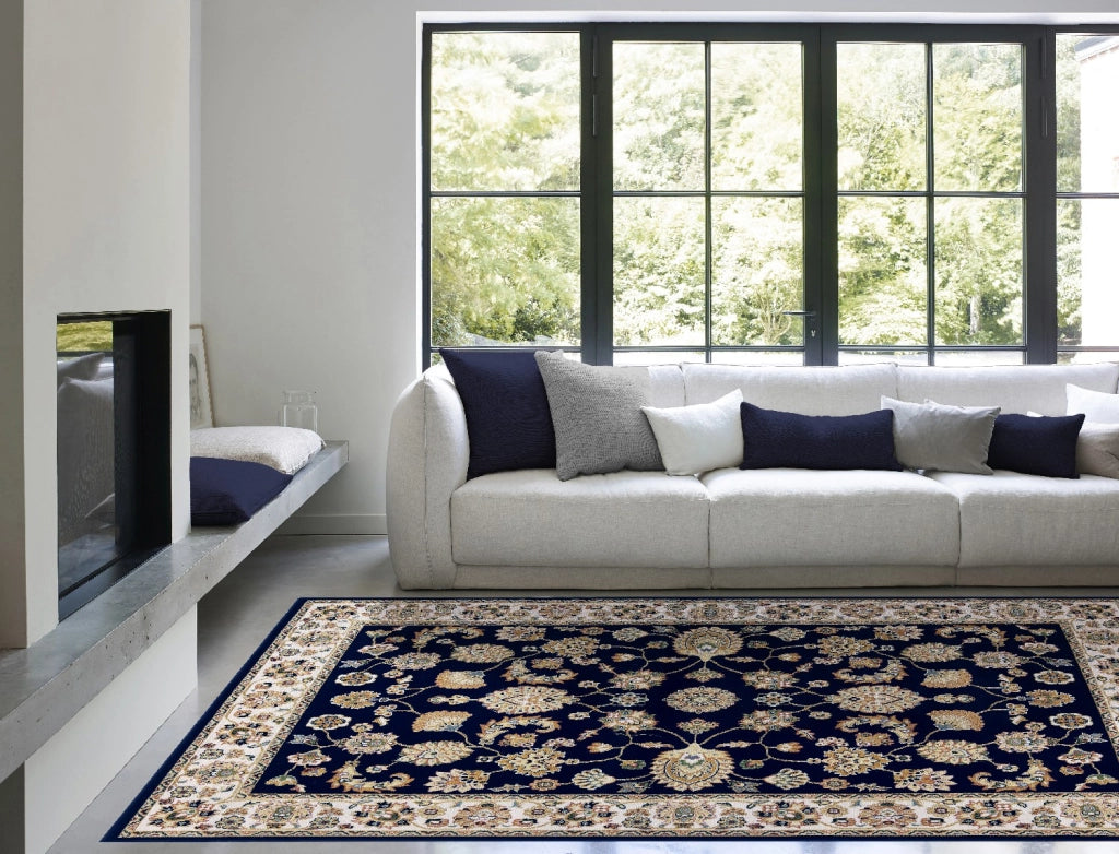 Parure di tappeti BABIL (1pz cm.80x150 + 2pz cm.60x110) trsi scendieletto disegno classico orientale colore blu e crema