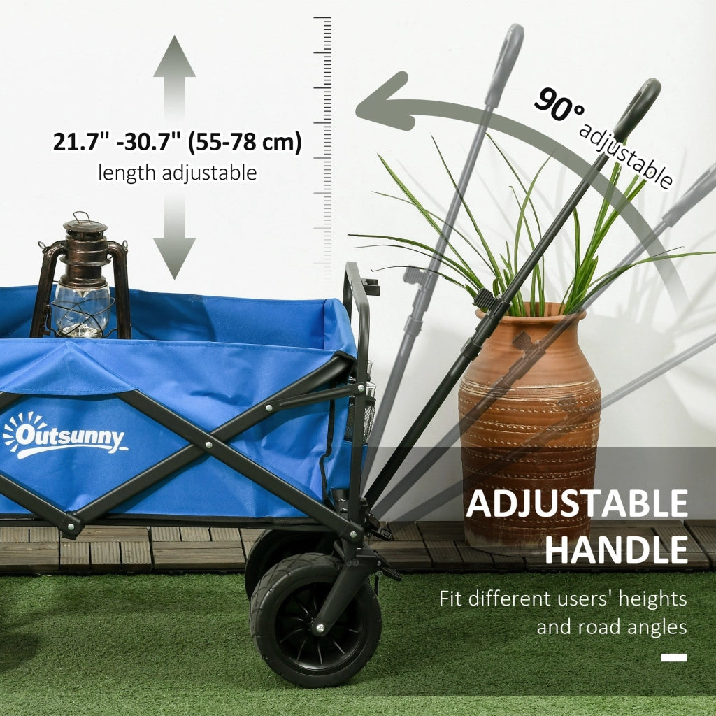 Carrello da Giardino 110L con Maniglia Telescopica e Borsa Termica  in Acciaio e Tessuto Blu