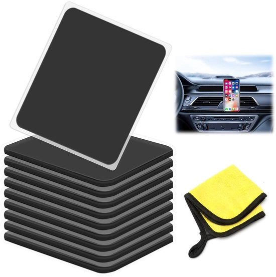 Pacchetto da 10 pezzi di tappetino antiscivolo per auto, tappetini in silicone per il cruscotto, panno antiscivolo con gel nano, lavabili per smartphone, portasole, portaschiavi con un panno di pulizia.