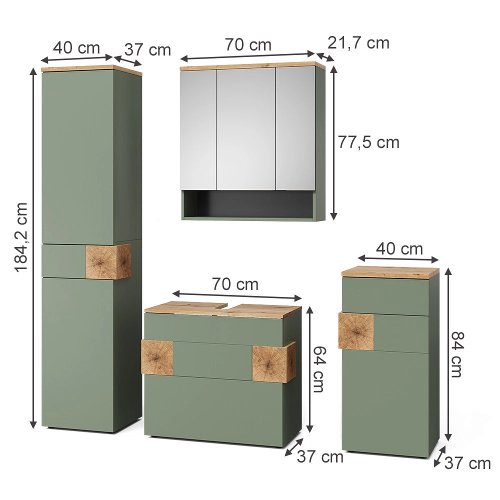 Vicco Set di mobili da bagno Verde 4 parti