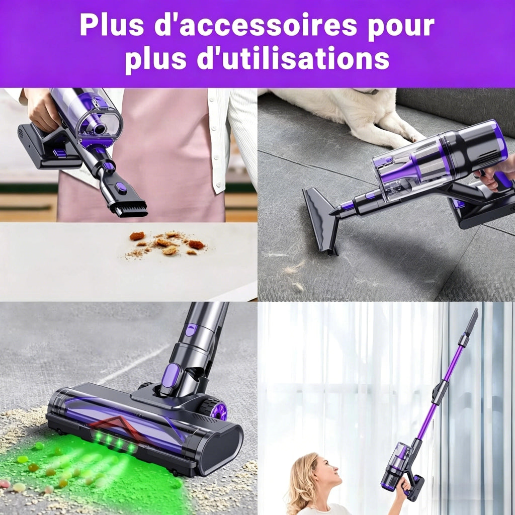 Aspirapolvere a bastone senza fili - DSV112A - 550W - 55Kpa - 60 Min di autonomia - Per peli animali Purple