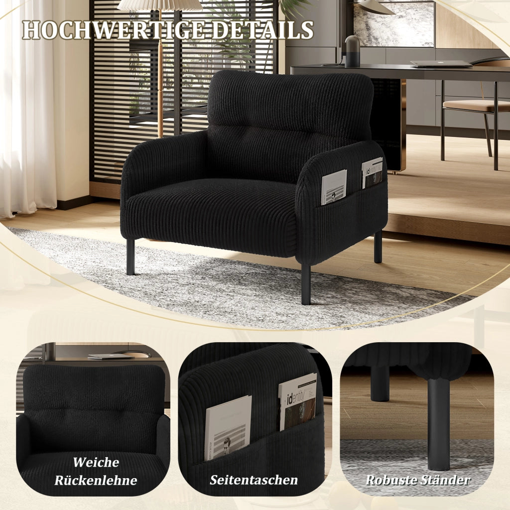 POLTRONA Singola 67x75x79 cm in corduroy nero