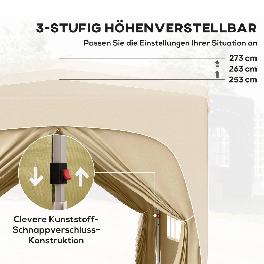 Gazebo 3x3 m pieghevole con pareti e borsa ¨C zephmum ¨C sabbia UPF50+