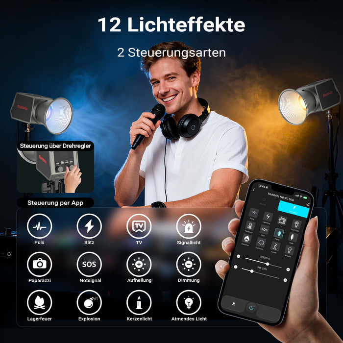 Multiblitz MB-PL Luce led portatile per fotografia 60W, Bicolore con temperatura da 2700K a 6500K, Batteria ricaricabile USB