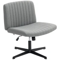 Sedia da Ufficio senza Braccioli Sedia da Scrivania Basculante con Gambe Incrociate Sedile Largo e Altezza Regolabile Grigio
