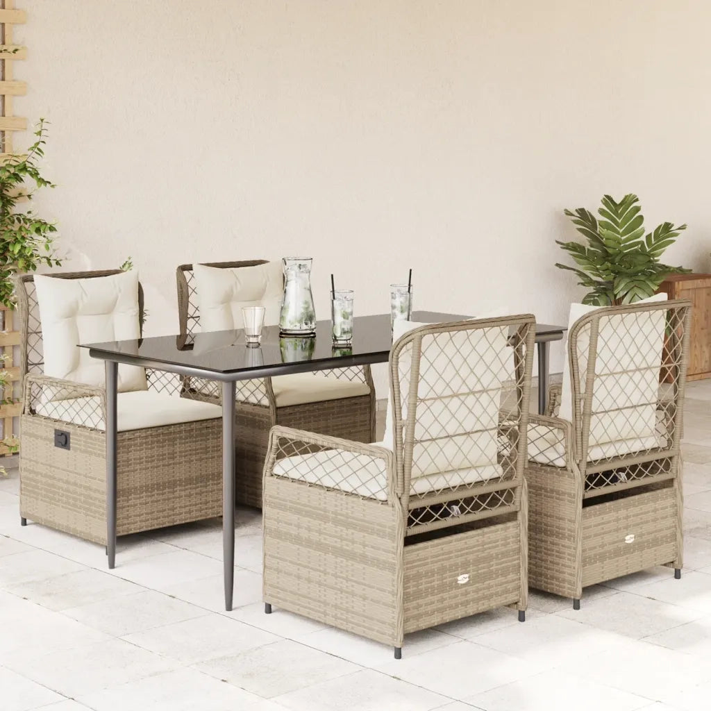 Set da Pranzo da Giardino 5 pz con Cuscini Beige in Polyrattan 3263016