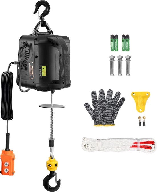 Lier elettrico 2 in 1 - Capacità di sollevamento Touwtakel - Velocità di ritrazione ≥4m/min Lier elettrico - Altezza 7m - Potenza 1500W - 2 modalità di controllo Manuale/Remoto a distanza - Colore Nero