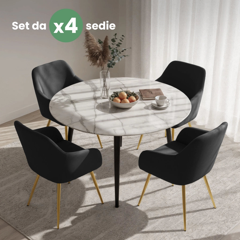 Set di 4 Sedie in velluto liscio ESTELLE Nero gambe oro