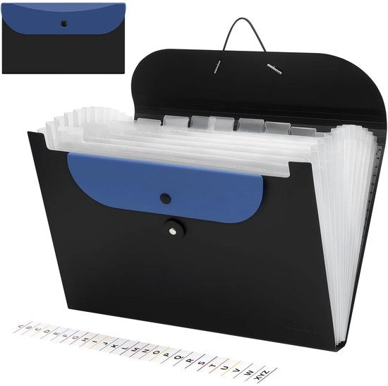 Map per documenti A4, espandibile con 13 compartimenti, organizzatore di cartelle con contenitori rimovibili A5, mappe per documenti in plastica nera per ufficio, casa, scuola, documenti (blu)