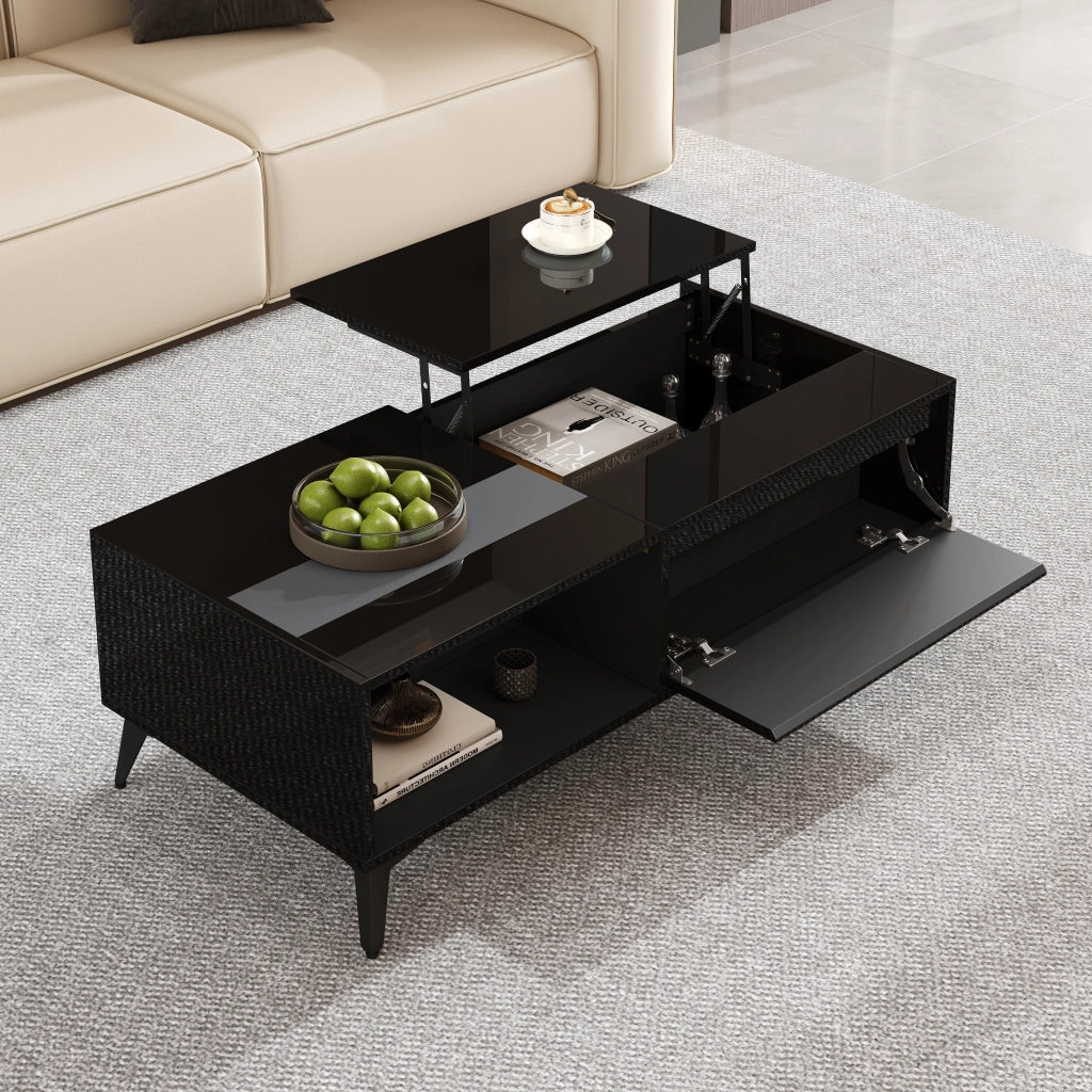 Tavolino da Caff¨¨ Allungabile e Pieghevole ¨C Xylo ¨C Nero Lucido, 110x50x48 cm