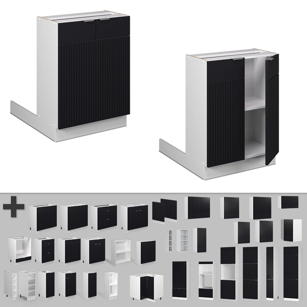 Isola cucina Fame-Line Nero rigato/Bianco 60 cm senza piano di lavoro Vicco