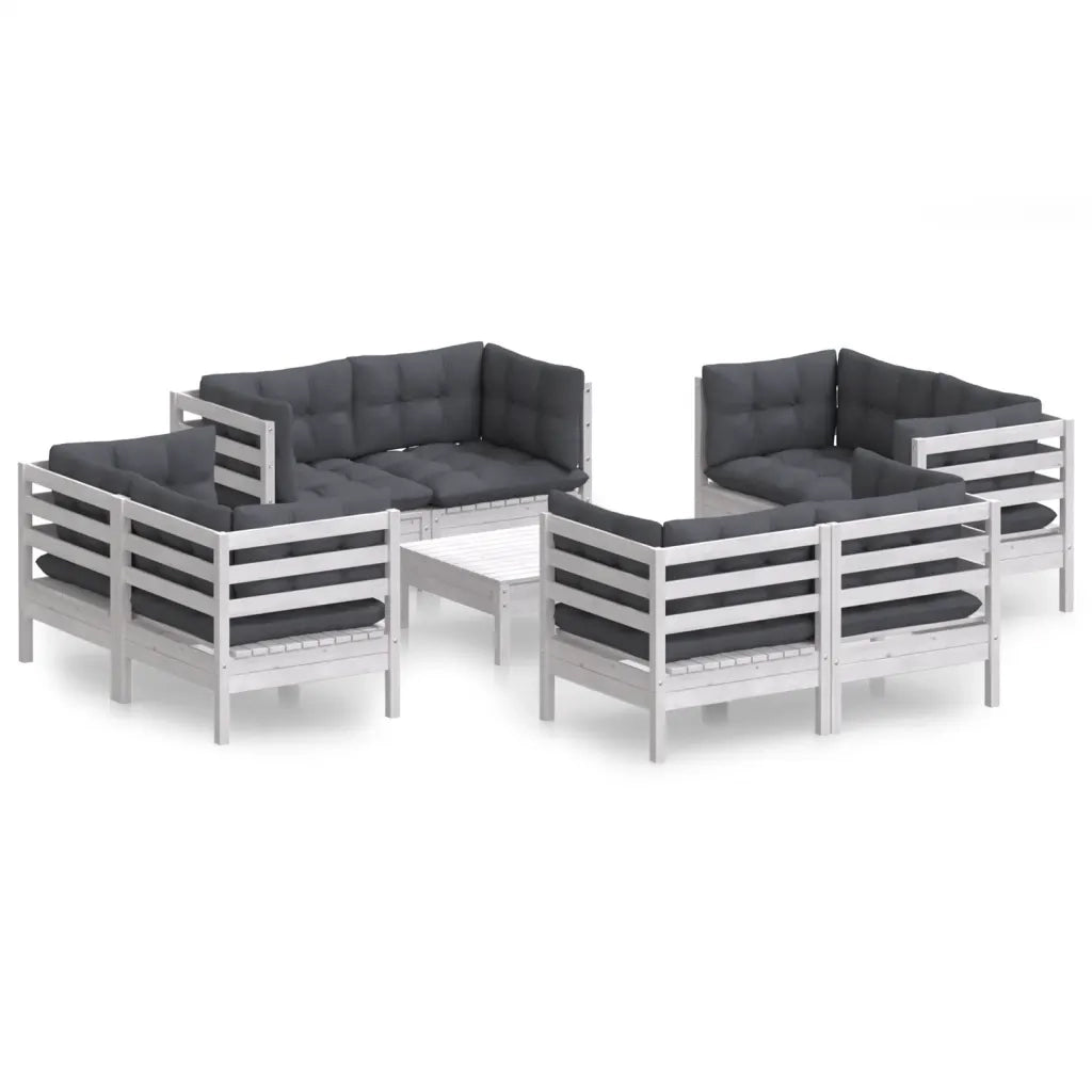 Set Divani da Giardino 9 pz e Cuscini Antracite Legno di Pino 3096065