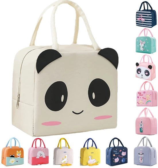 Borsa da picnic isolata, borsa da picnic impermeabile pieghevole per donne, uomini, bambini e studenti, picnic a scuola (orso panda bianco)