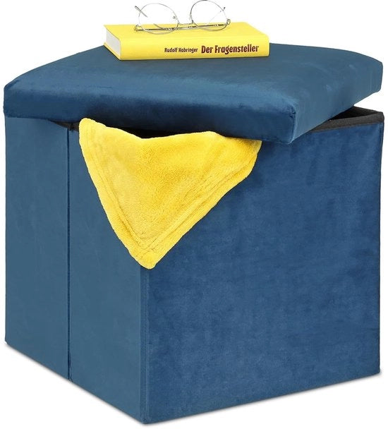 Puffo decorativo in velluto - 1 pezzo - Blu - 38x38x38 cm