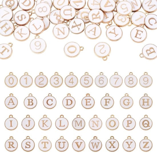 Charms in Emaille 36 pezzi - Hangers Lettere/Cifre - Decorazioni in Metallo - Fai da Te - Artigianato - Leggero e Resistente