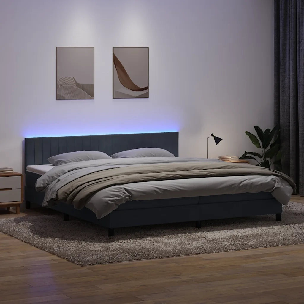 Letto a Molle con Materasso e LED Grigio Scuro 180x220 cm Velluto 3317134