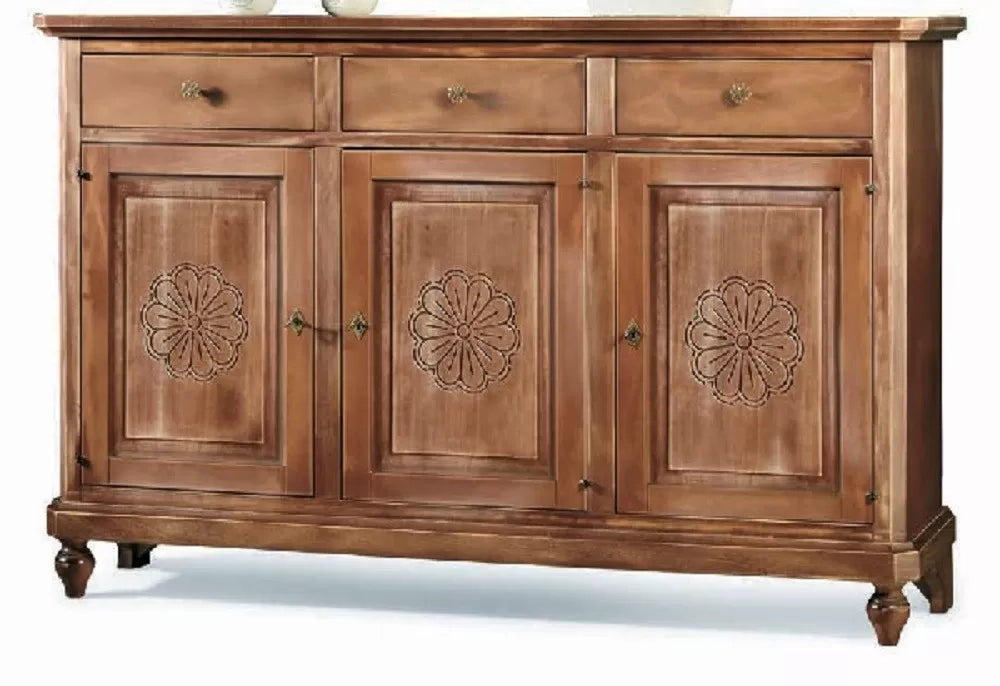 Madia credenza 3 porte in legno shabby chic noce consumato 104x43x98 - Mobili 2G