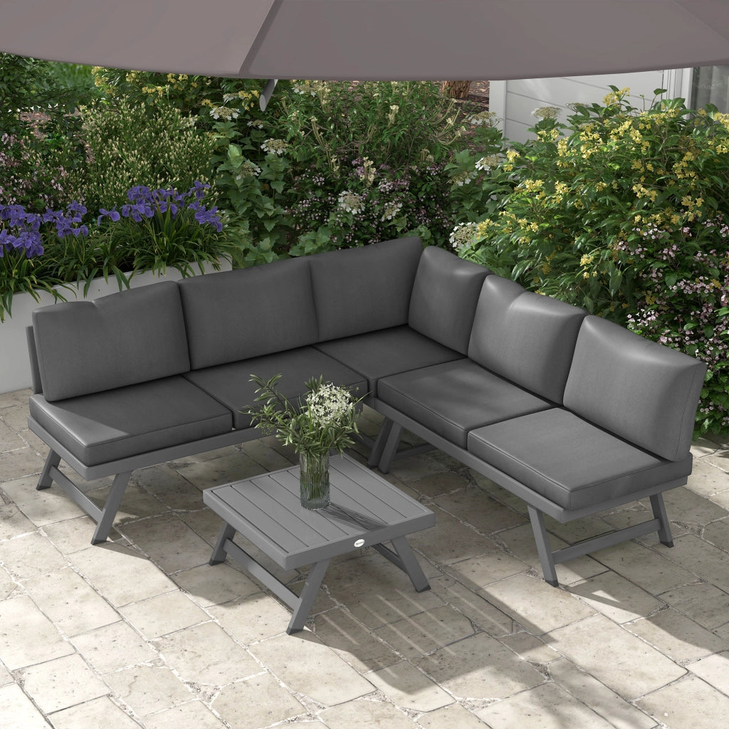 Set divano angolare esterno 4 pezzi con 2 divanetti, 1 poltrona e 1 tavolino ¨C zephmum ¨C polyrattan grigio