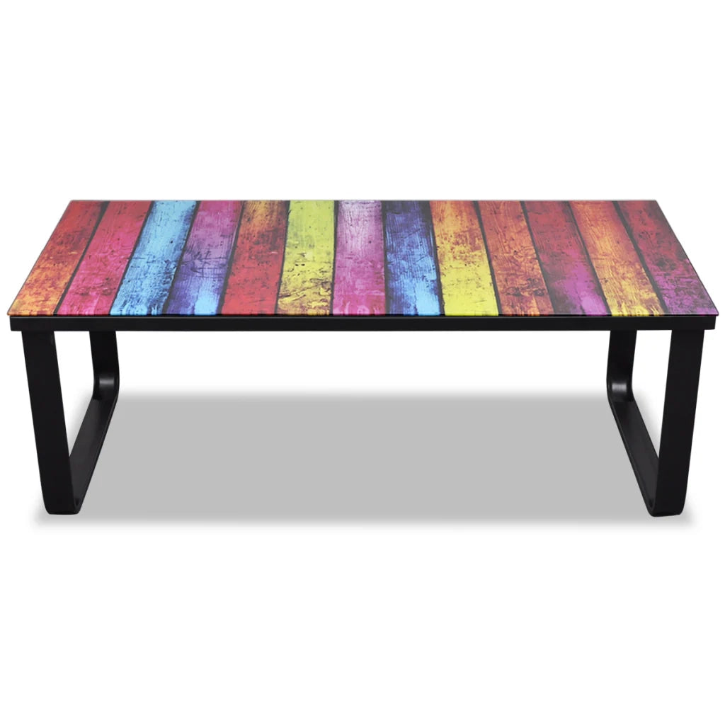 Tavolino da salotto/sala da pranzo in vetro di design motivo musicale multicolore 90 x 45 cm 0902028