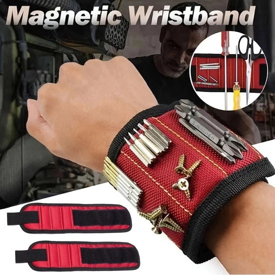 Armband per utensili magnetico, armband magnetico con funzione di fissaggio con chiodo magnetico potente - rosso